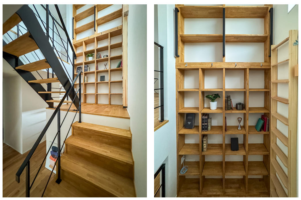 階段ライブラリーのある家_本棚