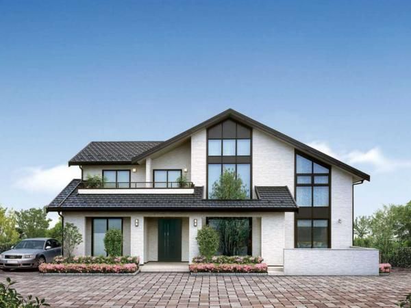 向きの異なる切妻屋根を組み合わせた存在感のある外観デザインの画像