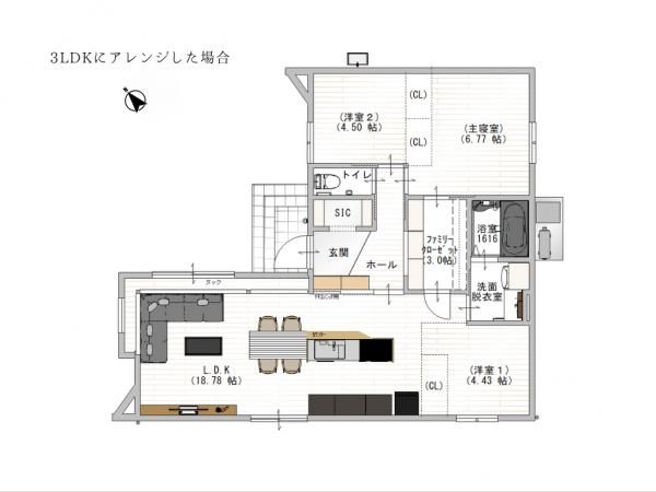 朝酌モデルハウス_3LDKにアレンジした場合の画像