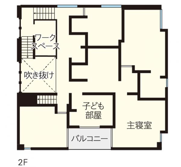吹き抜けがつなぐ、家族の時間と多彩な居場所_2Fの画像