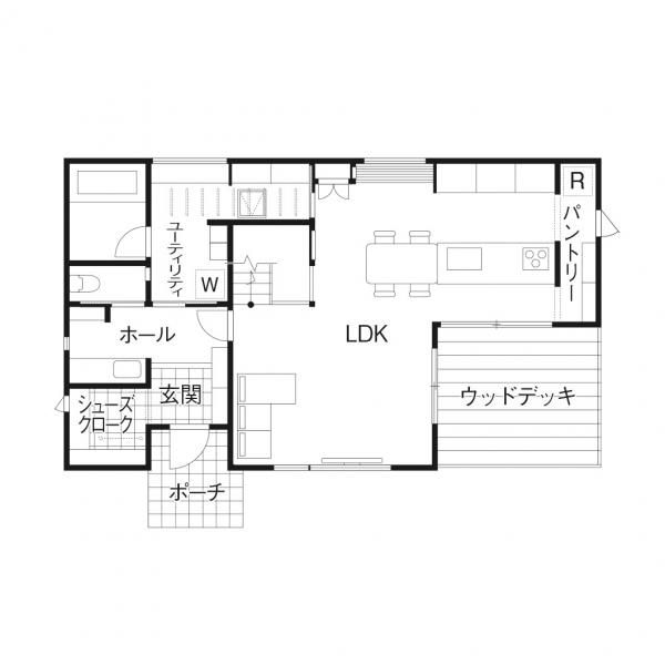 旗竿地に陽光を誘い込むL字型の家_1Fの画像