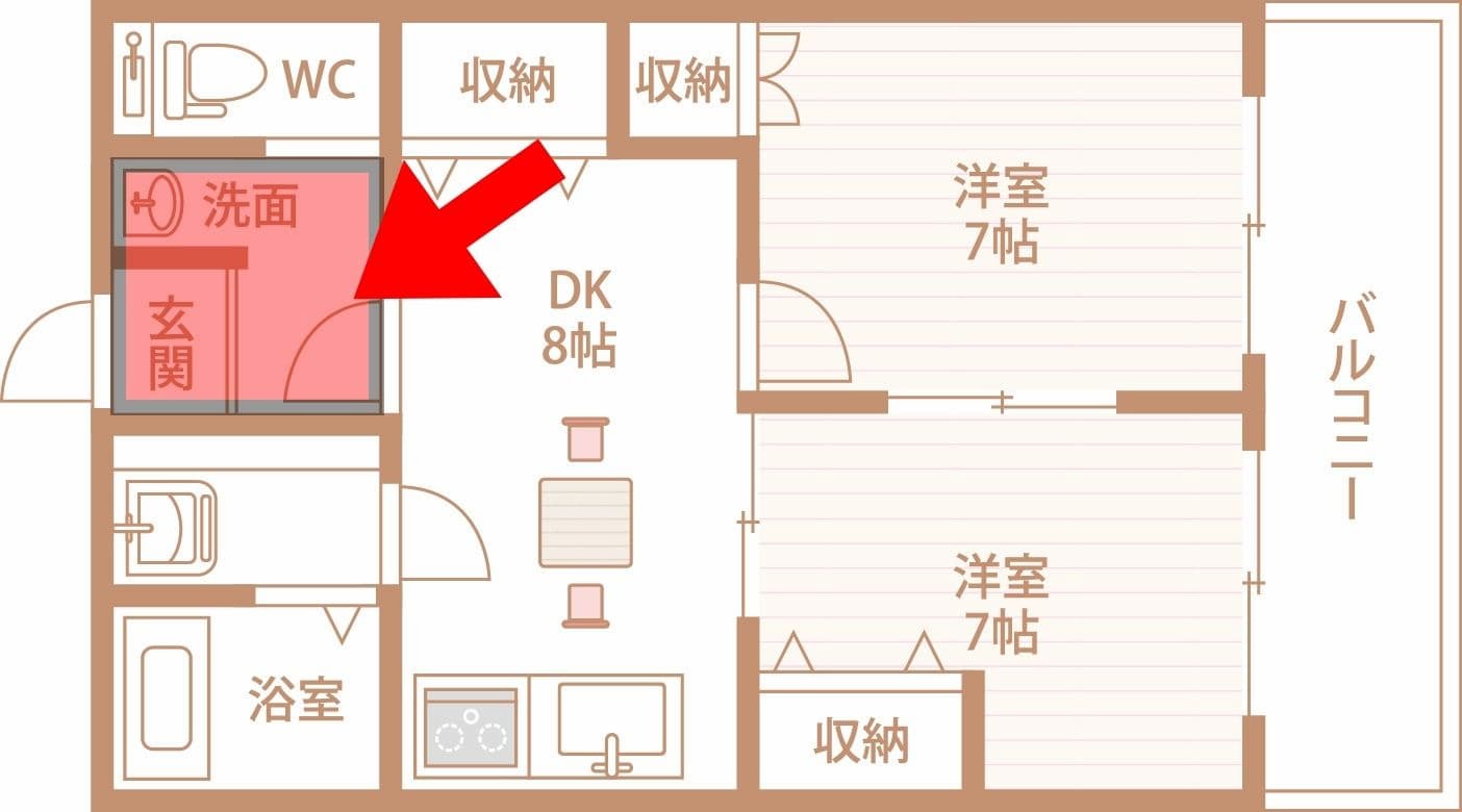 玄関を出たら、すぐ洗面所の間取り