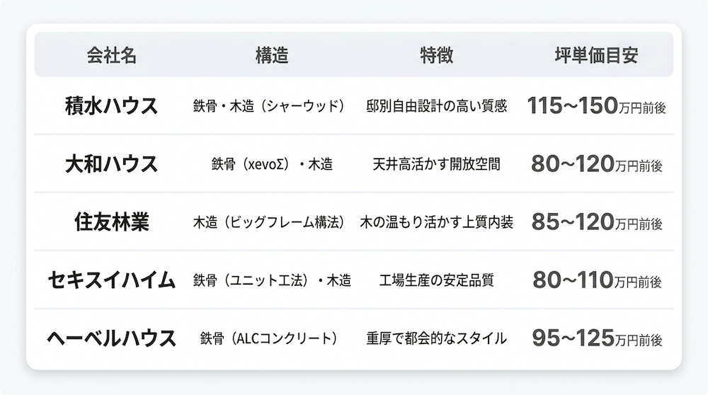 ハウス_メーカー大手5社一覧比較表