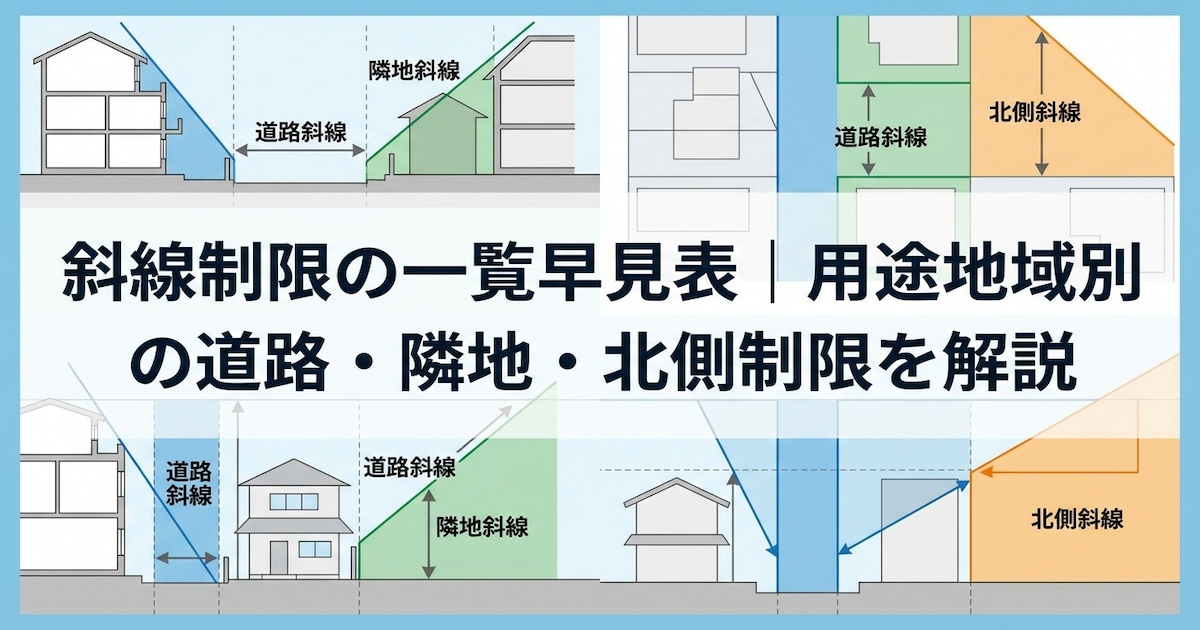 斜線制限の一覧早見表|用途地域別の道路・隣地・北側制限を解説